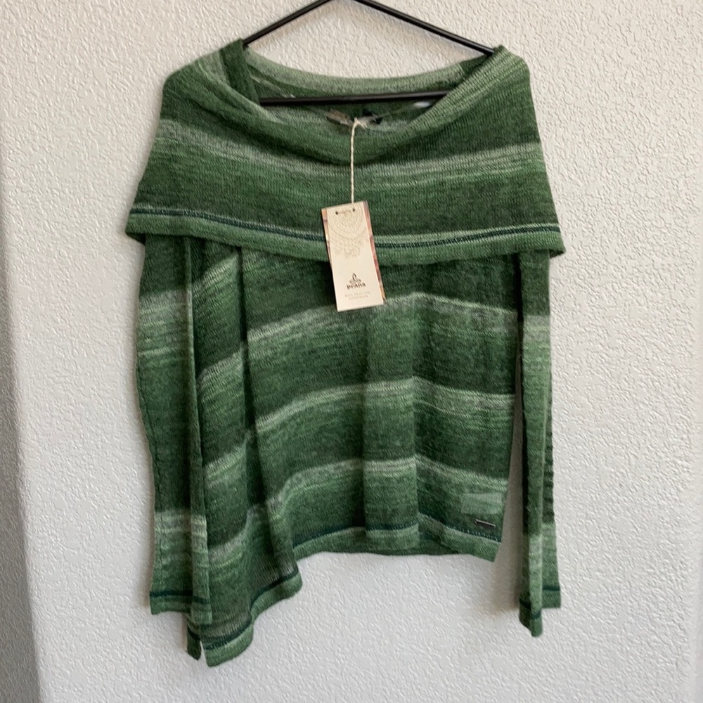 Prana NWT Green Nenah Striped Cowl Neck Sweater M